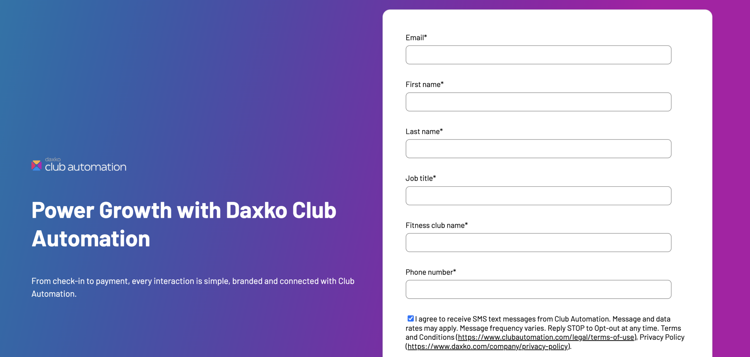 Screenshot of Club Automation's homepage